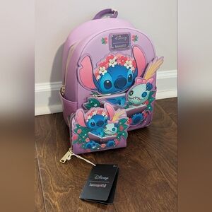 Disney Stitch Kids Backpack and Coin Purse - Lavender